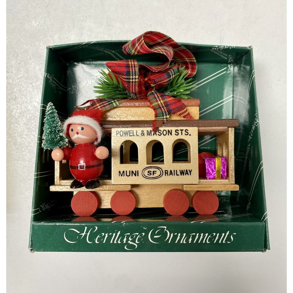 Vtg Heritage Ornaments San Francisco Wood Trolley Car Muni SF Railway Christmas